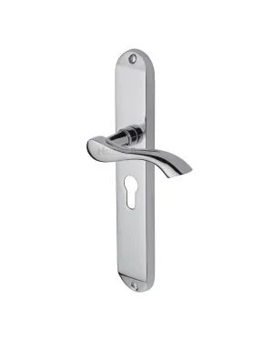 Heritage Brass Door Handle for Euro Profile Plate Algarve Long Design Polished Chrome finish
