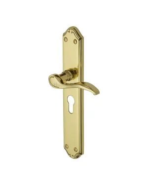 Heritage Brass Door Handle for Euro Profile Plate Verona Design Polished Brass finish