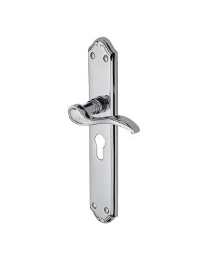 Heritage Brass Door Handle for Euro Profile Plate Verona Design Polished Chrome finish