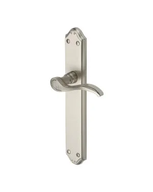 Heritage Brass Door Handle for Euro Profile Plate Verona Design Satin Nickel finish