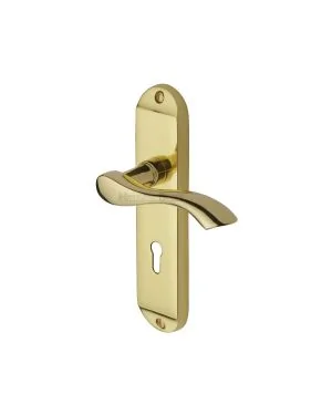 Heritage Brass Door Handle Lever Lock Algarve Design Polished Brass finish