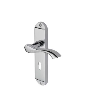 Heritage Brass Door Handle Lever Lock Algarve Design Polished Chrome finish