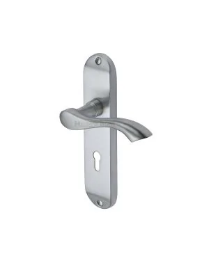 Heritage Brass Door Handle Lever Lock Algarve Design Satin Chrome finish