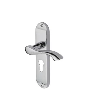 Heritage Brass Door Handle for Euro Profile Plate Algarve Design Polished Chrome finish