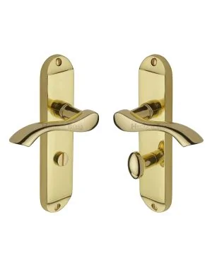 Heritage Brass Door Handle for Bathroom Algarve Design Polished Brass finish