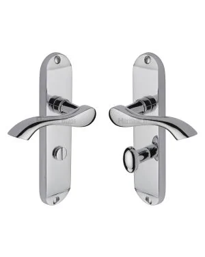 Heritage Brass Door Handle for Bathroom Algarve Design Polished Chrome finish