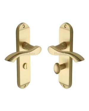 Heritage Brass Door Handle for Bathroom Algarve Design Satin Brass finish