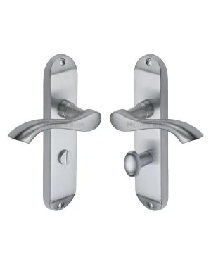 Heritage Brass Door Handle for Bathroom Algarve Design Satin Chrome finish