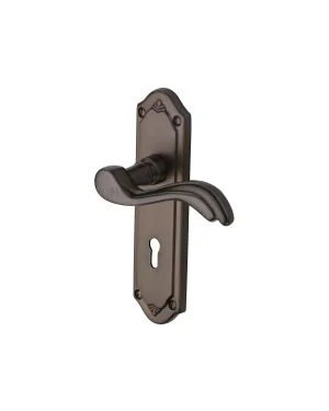 Heritage Brass Door Handle Lever Lock Lisboa Design Matt Bronze finish