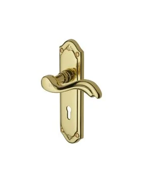 Heritage Brass Door Handle Lever Lock Lisboa Design Polished Brass finish