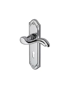 Heritage Brass Door Handle Lever Lock Lisboa Design Polished Chrome finish