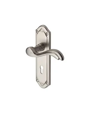 Heritage Brass Door Handle Lever Lock Lisboa Design Satin Nickel finish