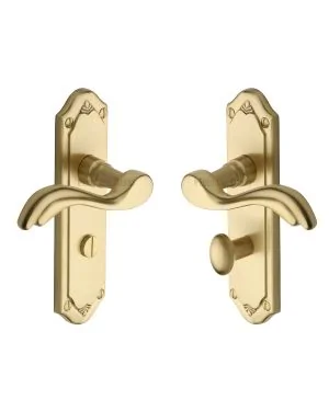 Heritage Brass Door Handle for Bathroom Lisboa Design Satin Brass finish