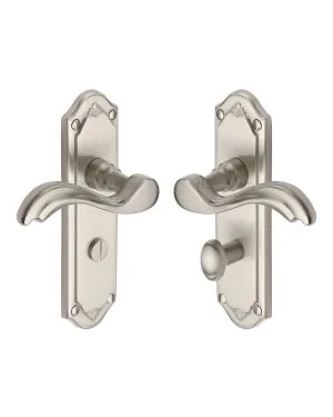 Heritage Brass Door Handle for Bathroom Lisboa Design Satin Nickel finish