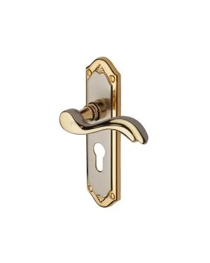Heritage Brass Door Handle for Euro Profile Plate Lisboa Design Jupiter finish