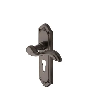 Heritage Brass Door Handle for Euro Profile Plate Lisboa Design Matt Bronze finish
