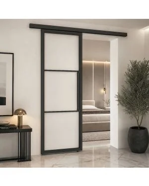 Manhattan Black Steel Sliding Single Door Set