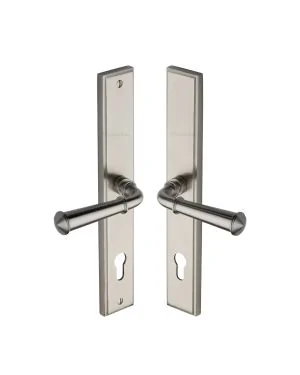 Heritage Brass Multi-Point Door Handle Lever Lock Colonial RH Design Satin Nickel finish