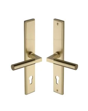 Heritage Brass Multi-Point Door Handle Lever Lock Bauhaus LH Design Satin Brass finish