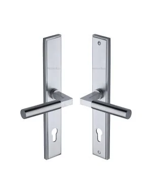 Heritage Brass Multi-Point Door Handle Lever Lock Bauhaus LH Design Satin Chrome finish