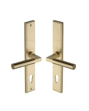 Heritage Brass Multi-Point Door Handle Lever Lock Bauhaus RH Design Satin Brass finish