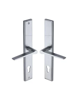 Heritage Brass Multi-Point Door Handle Lever Lock Gio RH Design Satin Chrome finish