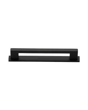 Heritage Brass Cabinet Pull Metro Design with Plate 128mm CTC Matt Black Finish