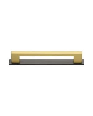 Heritage Brass Cabinet Pull Metro Design with Plate 128mm CTC Matt Bronze/Satin Brass Finish