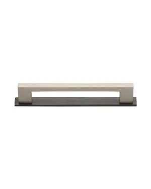 Heritage Brass Cabinet Pull Metro Design with Plate 128mm CTC Matt Bronze/Satin Nickel Finish