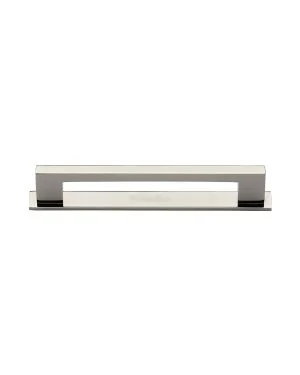 Heritage Brass Cabinet Pull Metro Design with Plate 128mm CTC Polished Nickel Finish