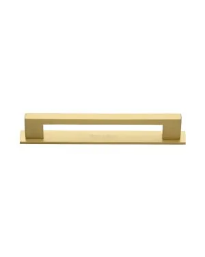 Heritage Brass Cabinet Pull Metro Design with Plate 128mm CTC Satin Brass Finish