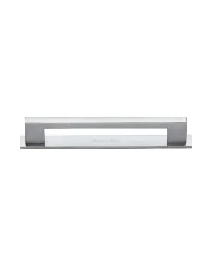 Heritage Brass Cabinet Pull Metro Design with Plate 128mm CTC Satin Chrome Finish