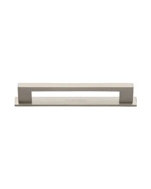 Heritage Brass Cabinet Pull Metro Design with Plate 128mm CTC Satin Nickel Finish