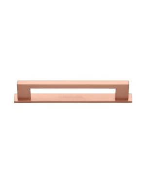 Heritage Brass Cabinet Pull Metro Design with Plate 128mm CTC Satin Rose Gold Finish
