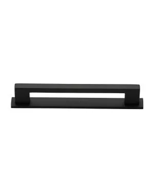 Heritage Brass Cabinet Pull Metro Design with Plate 160mm CTC Matt Black Finish