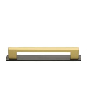 Heritage Brass Cabinet Pull Metro Design with Plate 160mm CTC Matt Bronze/Satin Brass Finish