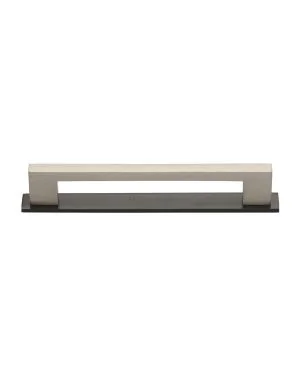 Heritage Brass Cabinet Pull Metro Design with Plate 160mm CTC Matt Bronze/Satin Nickel Finish