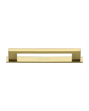 Heritage Brass Cabinet Pull Metro Design with Plate 160mm CTC Polished Brass Finish