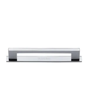 Heritage Brass Cabinet Pull Metro Design with Plate 160mm CTC Polished Chrome Finish