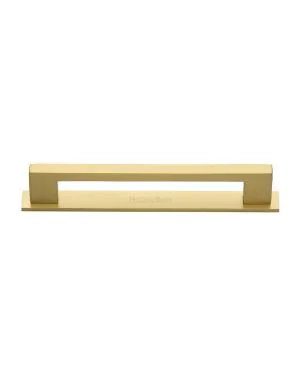 Heritage Brass Cabinet Pull Metro Design with Plate 160mm CTC Satin Brass Finish