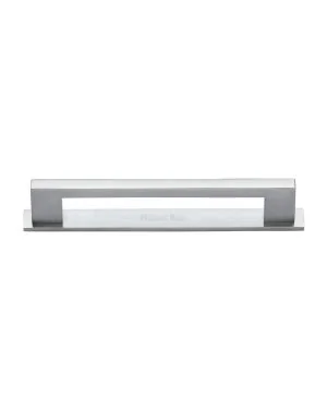Heritage Brass Cabinet Pull Metro Design with Plate 160mm CTC Satin Chrome Finish