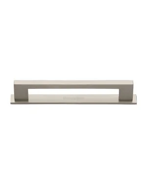 Heritage Brass Cabinet Pull Metro Design with Plate 160mm CTC Satin Nickel Finish