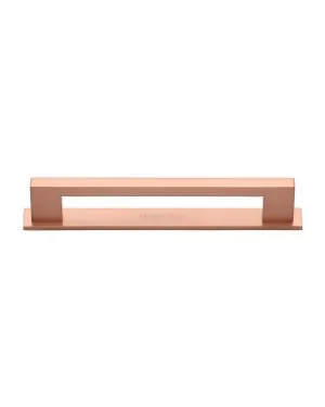 Heritage Brass Cabinet Pull Metro Design with Plate 160mm CTC Satin Rose Gold Finish