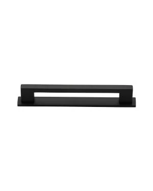 Heritage Brass Cabinet Pull Metro Design with Plate 96mm CTC Matt Black Finish
