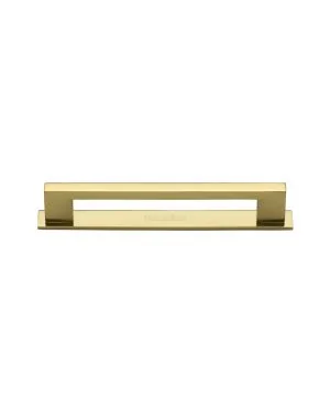 Heritage Brass Cabinet Pull Metro Design with Plate 96mm CTC Polished Brass Finish