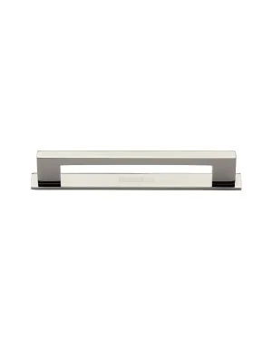 Heritage Brass Cabinet Pull Metro Design with Plate 96mm CTC Polished Nickel Finish