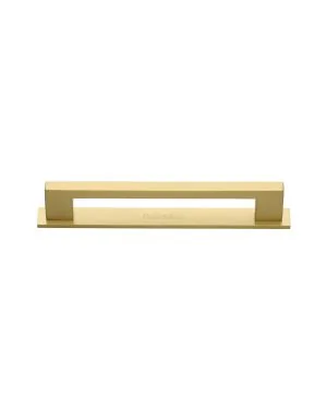 Heritage Brass Cabinet Pull Metro Design with Plate 96mm CTC Satin Brass Finish