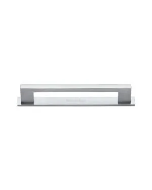 Heritage Brass Cabinet Pull Metro Design with Plate 96mm CTC Satin Chrome Finish