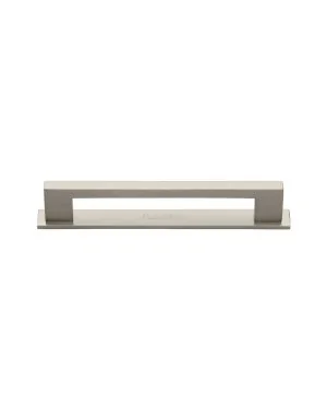 Heritage Brass Cabinet Pull Metro Design with Plate 96mm CTC Satin Nickel Finish