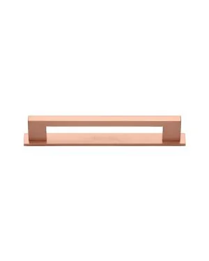 Heritage Brass Cabinet Pull Metro Design with Plate 96mm CTC Satin Rose Gold Finish